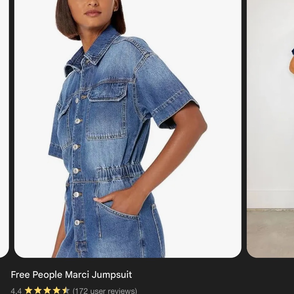 Free People Blue Denim Short-Sleeve Jumpsuit